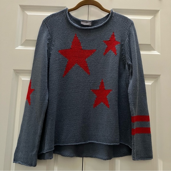 Wooden Ships Sweaters - Wooden Ships Stars and Stripes Sweater USA Patriotic Blue Red Cotton Blend M/L